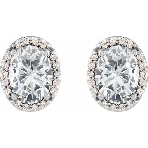 Oval 4-Prong Halo-Style Low Stud Earring Image 2 Milan's Jewelry Inc Sarasota, FL