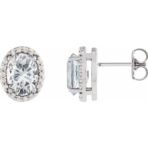 Oval 4-Prong Halo-Style Low Stud Earring Long Jewelers Chesapeake, VA