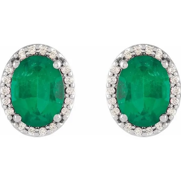 Oval 4-Prong Halo-Style Low Stud Earring Image 2 Long Jewelers Chesapeake, VA