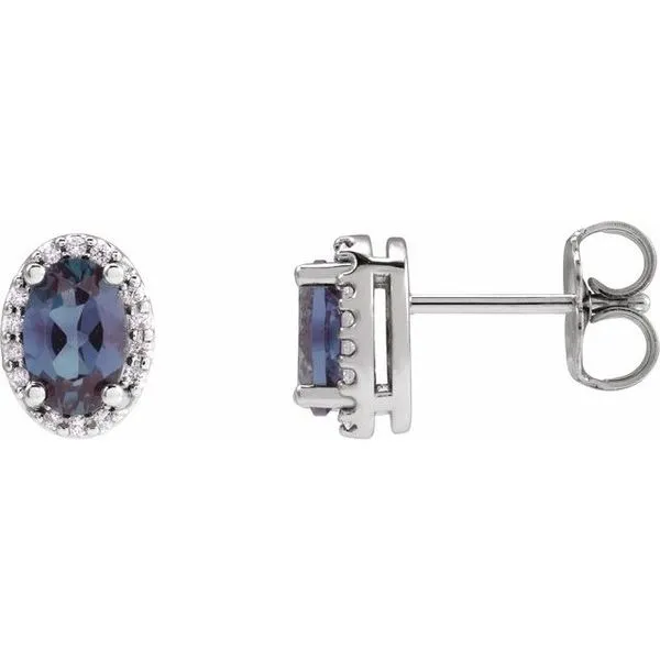 Oval 4-Prong Halo-Style Low Stud Earring Long Jewelers Chesapeake, VA
