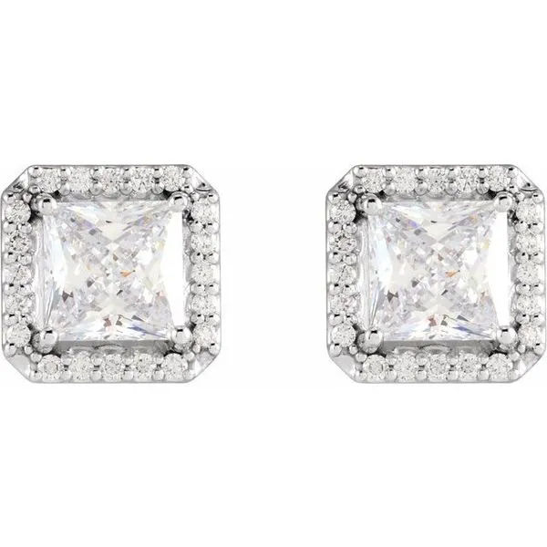 Square 4-Prong Halo-Style Earring Image 2 Milan's Jewelry Inc Sarasota, FL