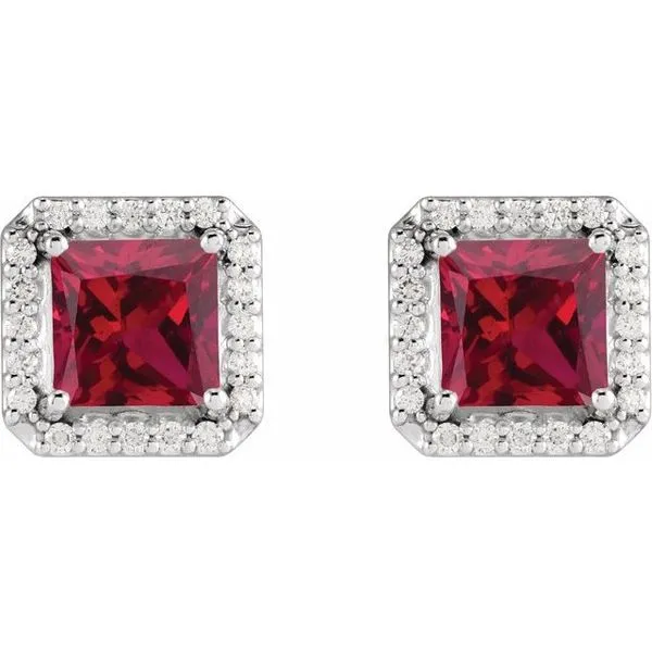 Square 4-Prong Halo-Style Earring Image 2 Leslie E. Sandler Fine Jewelry and Gemstones rockville , MD