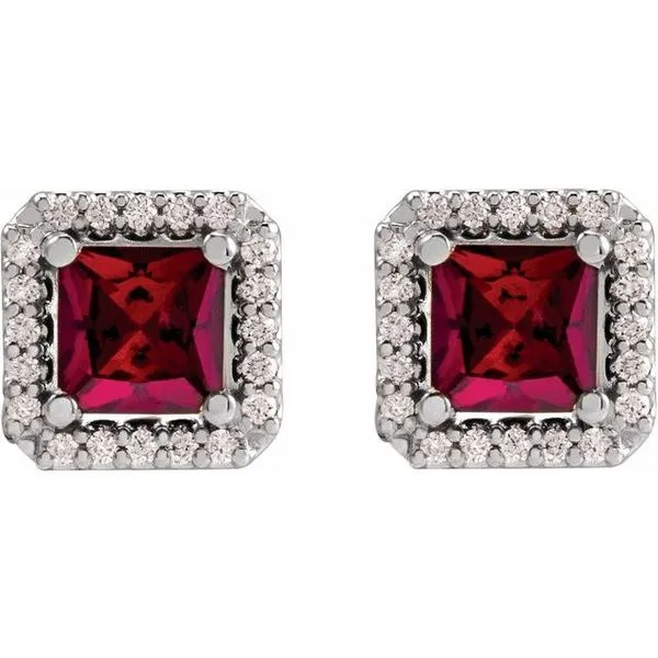Square 4-Prong Halo-Style Earring Image 2 Hopman Jewelers Elkhart, IN