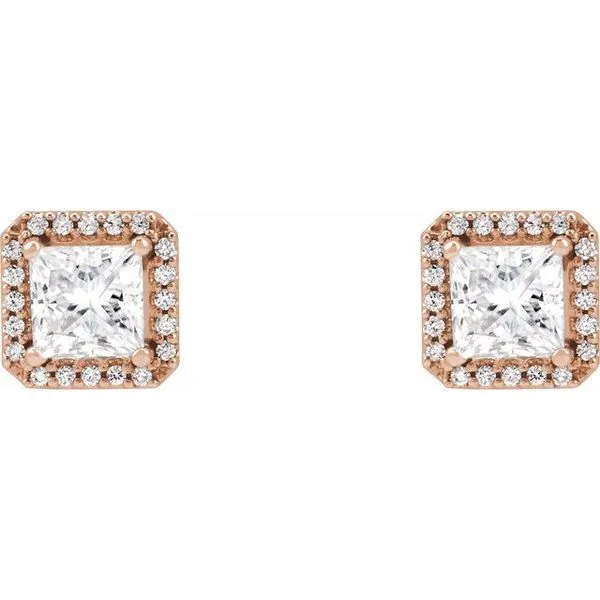 Square 4-Prong Halo-Style Earring Image 2 M. J. Thomas Jewelers, Ltd. Stratford, CT