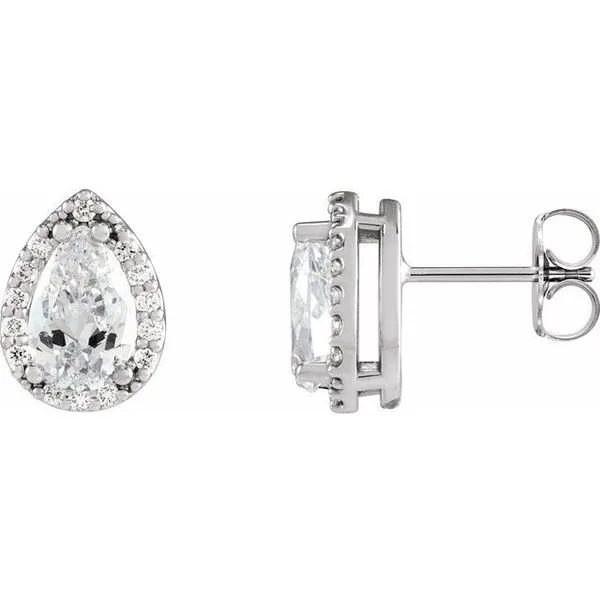 Pear 4-Prong Halo-Style Low Stud Earring Linwood Custom Jewelers Linwood, NJ