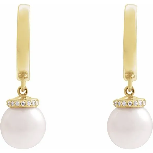 Accented Pearl Hoop Earrings Image 2 Grayson & Co. Jewelers Iron Mountain, MI