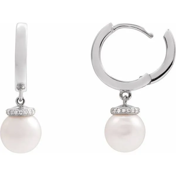 Accented Pearl Hoop Earrings Image 3 J. Meredith Jewelers Delafield, WI