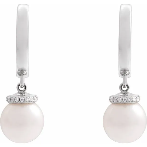 Accented Pearl Hoop Earrings Image 2 Grayson & Co. Jewelers Iron Mountain, MI