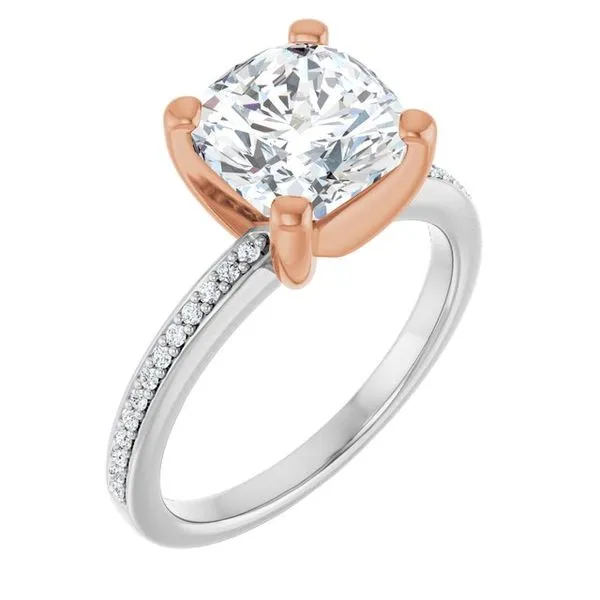 14K White/Rose 8 mm Cushion Engagement Ring Mounting Hudson Valley Goldsmith New Paltz, NY