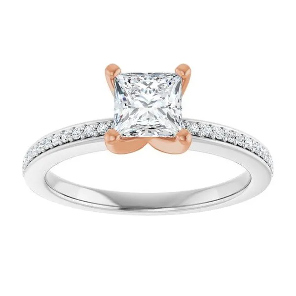 14K White/Rose 5 mm Square Engagement Ring Mounting Image 3 Hudson Valley Goldsmith New Paltz, NY