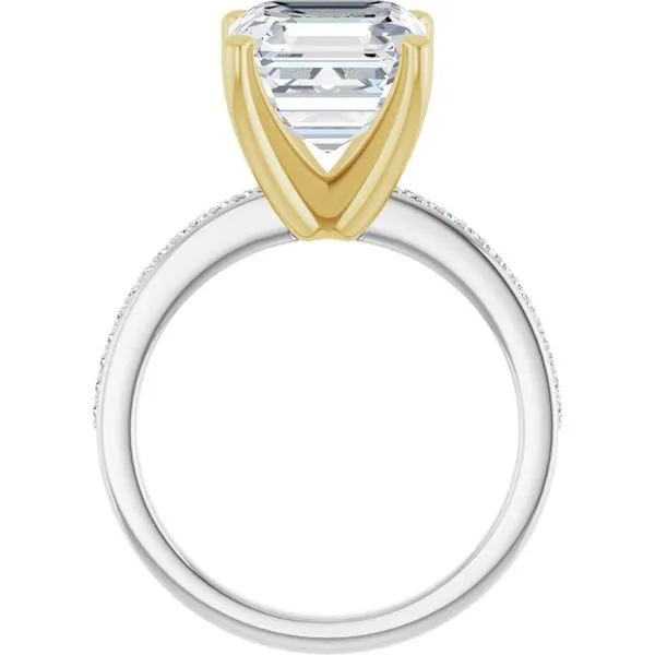 14K White/Yellow 9 mm Asscher Engagement Ring Mounting Image 2 Hudson Valley Goldsmith New Paltz, NY
