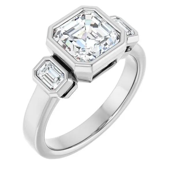 Bezel-Set Three-Stone Engagement Ring JF Jones Jewelers Rochester, NY