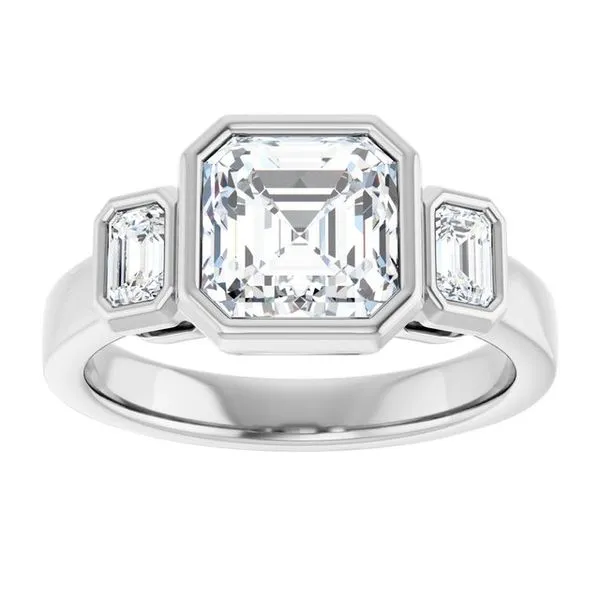 Bezel-Set Three-Stone Engagement Ring Image 3 Ocean View Jewelers Millville, DE