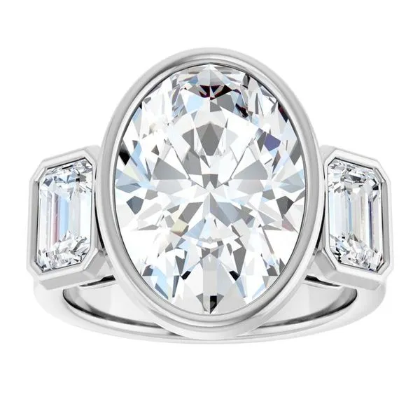 Bezel-Set Three-Stone Engagement Ring Image 3 Stuart Benjamin & Co. Jewelry Designs San Diego, CA