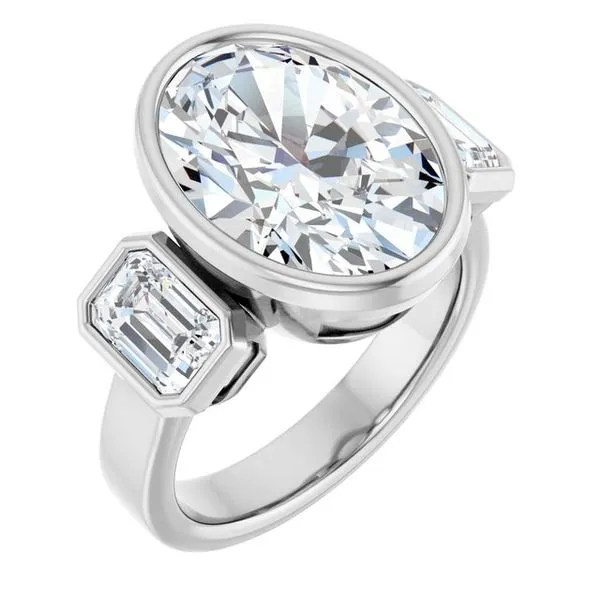 Bezel-Set Three-Stone Engagement Ring Stuart Benjamin & Co. Jewelry Designs San Diego, CA