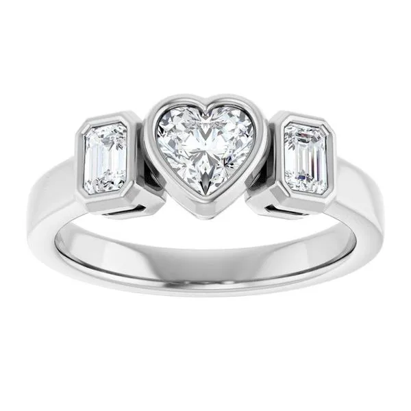 Bezel-Set Three-Stone Engagement Ring Image 3 Banks Jewelers Burnsville, NC