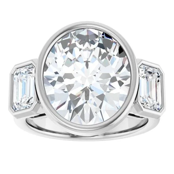 Bezel-Set Three-Stone Engagement Ring Image 3 Stuart Benjamin & Co. Jewelry Designs San Diego, CA