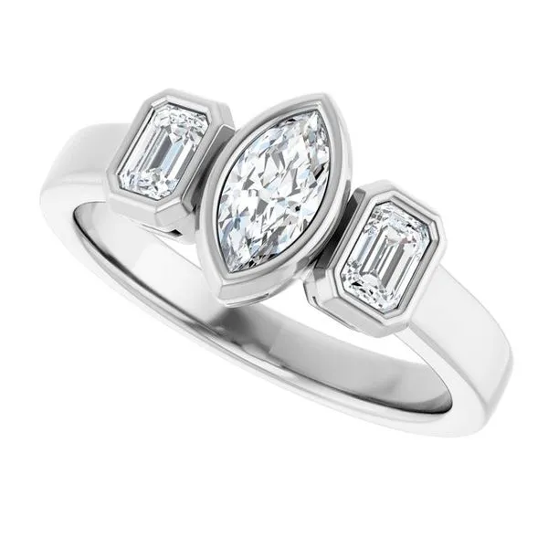 Bezel-Set Three-Stone Engagement Ring Image 5 Shipley's Fine Jewelry Hampstead, MD