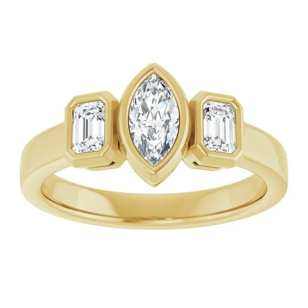 Bezel-Set Three-Stone Engagement Ring Image 3 Northwood Jewelers Northwood, OH
