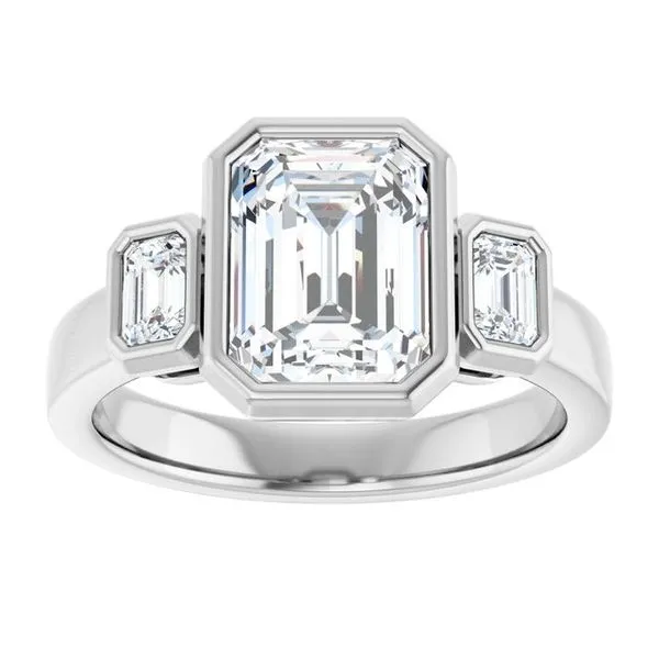 Bezel-Set Three-Stone Engagement Ring Image 3 JF Jones Jewelers Rochester, NY