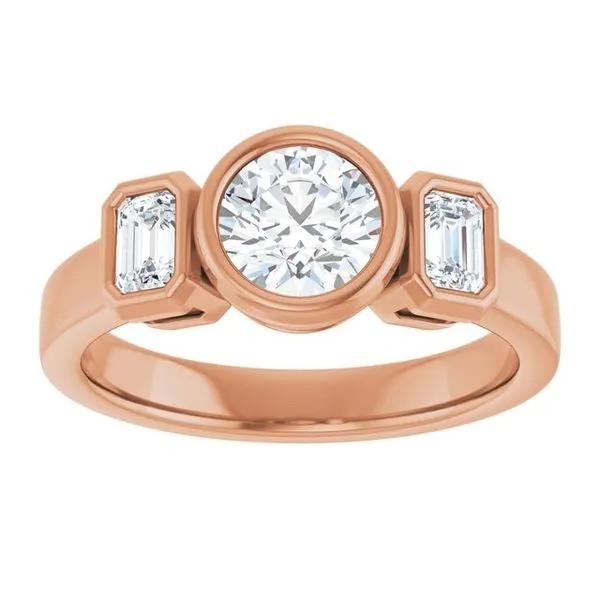 Bezel-Set Three-Stone Engagement Ring Image 3 Hudson Valley Goldsmith New Paltz, NY
