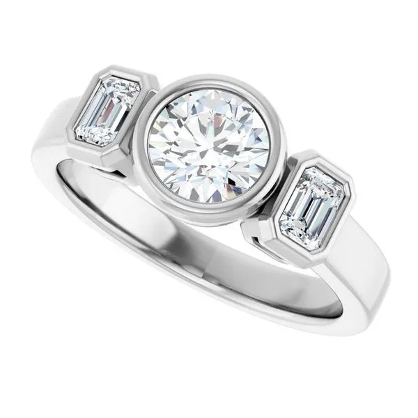 Bezel-Set Three-Stone Engagement Ring Image 5 JF Jones Jewelers Rochester, NY