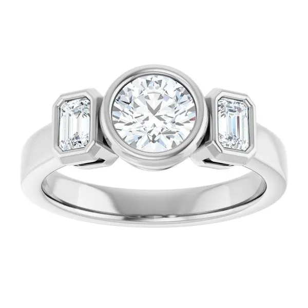 Bezel-Set Three-Stone Engagement Ring Image 3 Clater Jewelers Louisville, KY