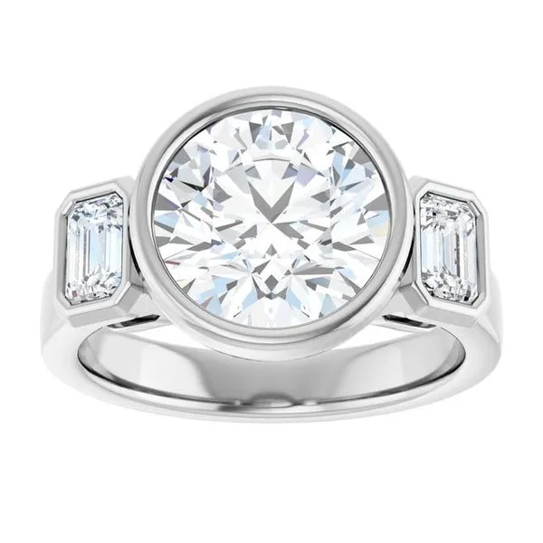 Bezel-Set Three-Stone Engagement Ring Image 3 The Jewelry Source El Segundo, CA