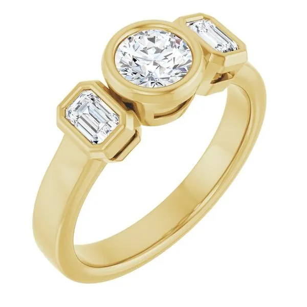 Bezel-Set Three-Stone Engagement Ring Don's Jewelry & Design Washington, IA