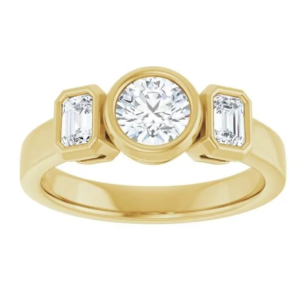 Bezel-Set Three-Stone Engagement Ring Image 3 Raleigh Diamond Fine Jewelry Raleigh, NC