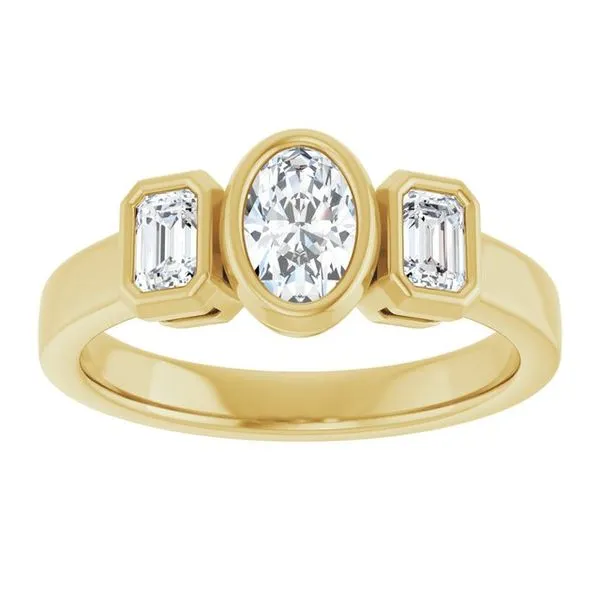 Bezel-Set Three-Stone Engagement Ring Image 3 Northwood Jewelers Northwood, OH