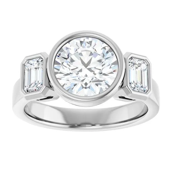 Bezel-Set Three-Stone Engagement Ring Image 3 Michael Szwed Jewelers Longmeadow, MA