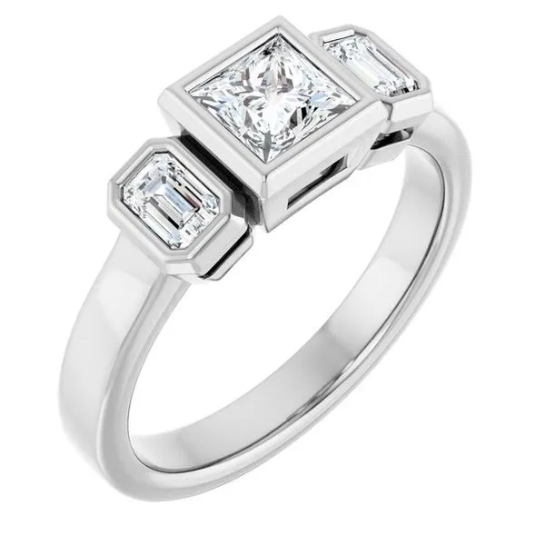 Bezel-Set Three-Stone Engagement Ring JF Jones Jewelers Rochester, NY