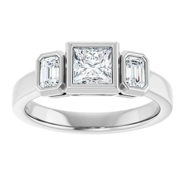 Bezel-Set Three-Stone Engagement Ring Image 3 Banks Jewelers Burnsville, NC