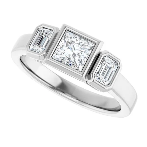 Bezel-Set Three-Stone Engagement Ring Image 5 Shipley's Fine Jewelry Hampstead, MD