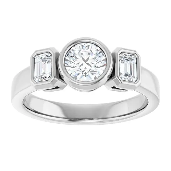 Bezel-Set Three-Stone Engagement Ring Image 3 Natale Jewelers Sewell, NJ