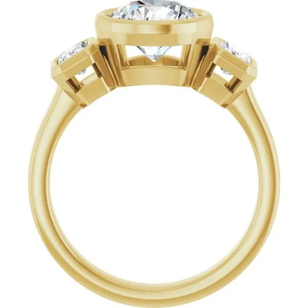 Bezel-Set Three-Stone Engagement Ring Image 2 Hudson Valley Goldsmith New Paltz, NY