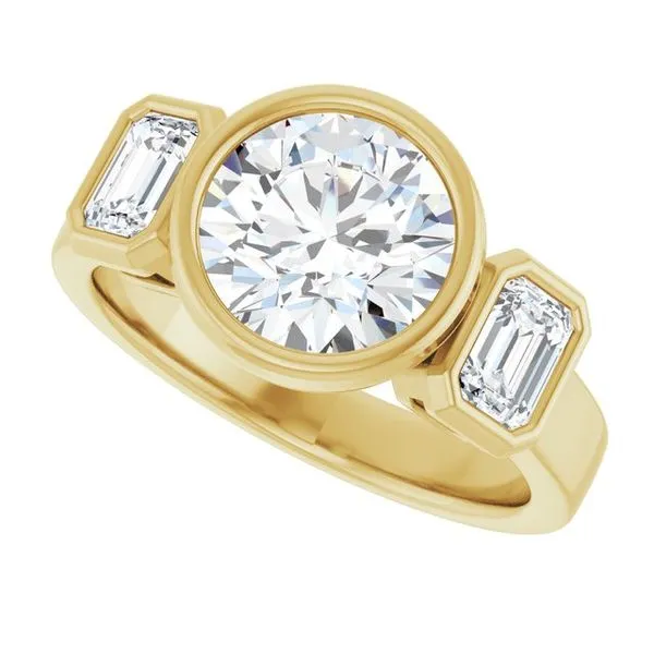 Bezel-Set Three-Stone Engagement Ring Image 5 J. West Jewelers Round Rock, TX