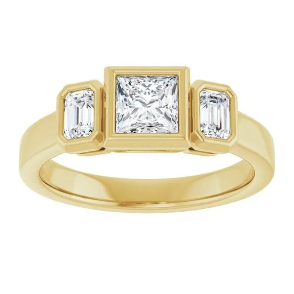 Bezel-Set Three-Stone Engagement Ring Image 3 J. West Jewelers Round Rock, TX