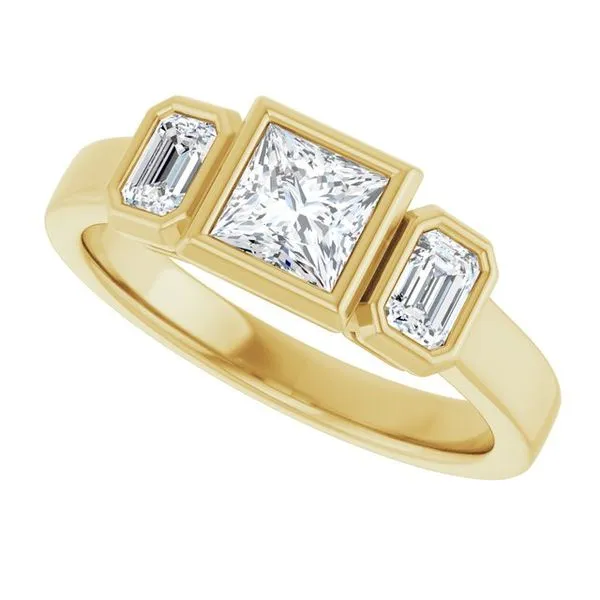 Bezel-Set Three-Stone Engagement Ring Image 5 Raleigh Diamond Fine Jewelry Raleigh, NC