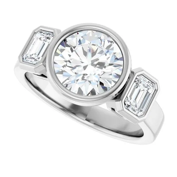 Bezel-Set Three-Stone Engagement Ring Image 5 Banks Jewelers Burnsville, NC
