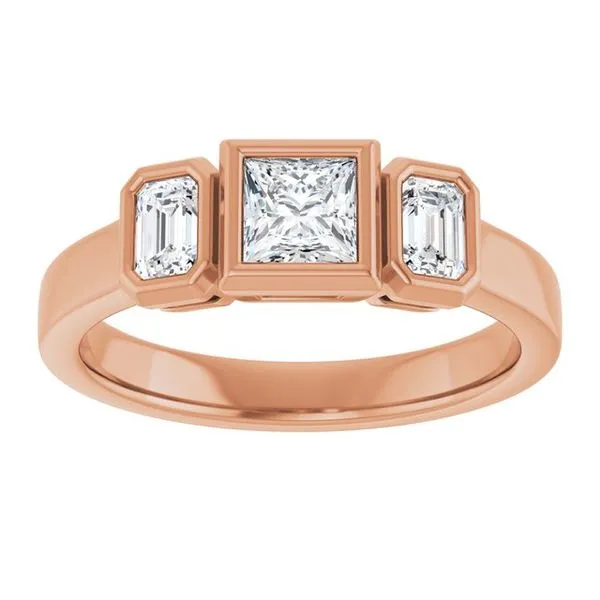 Bezel-Set Three-Stone Engagement Ring Image 3 The Jewelry Source El Segundo, CA