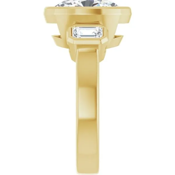 Bezel-Set Three-Stone Engagement Ring Image 4 Stuart Benjamin & Co. Jewelry Designs San Diego, CA