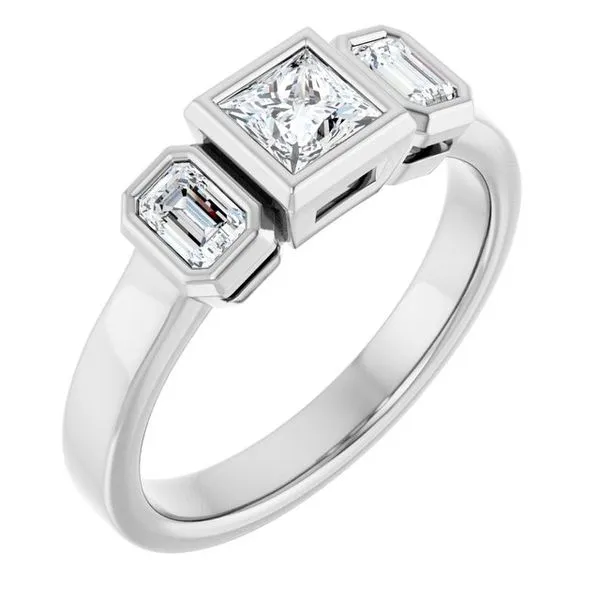 Bezel-Set Three-Stone Engagement Ring JF Jones Jewelers Rochester, NY