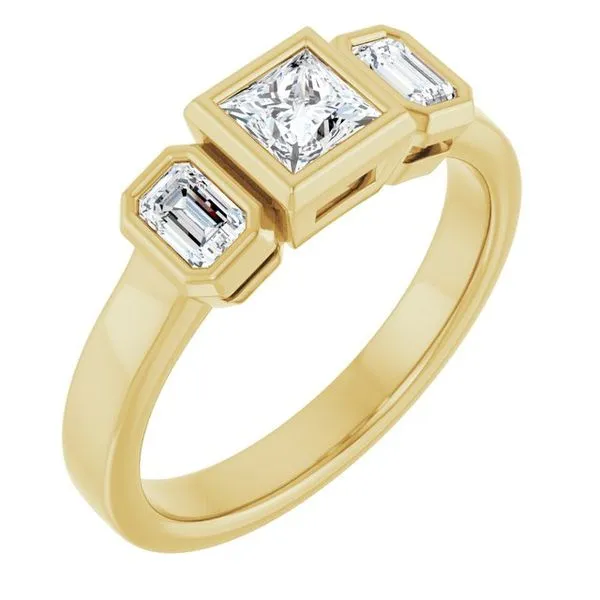 Bezel-Set Three-Stone Engagement Ring J. Thomas Jewelers Rochester Hills, MI