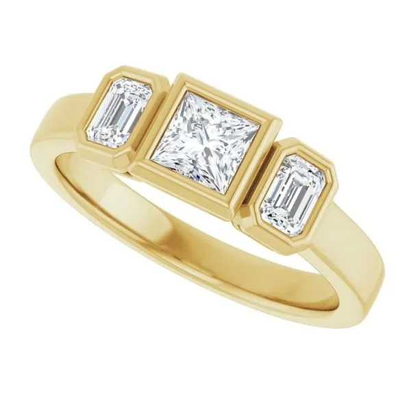 Bezel-Set Three-Stone Engagement Ring Image 5 Raleigh Diamond Fine Jewelry Raleigh, NC