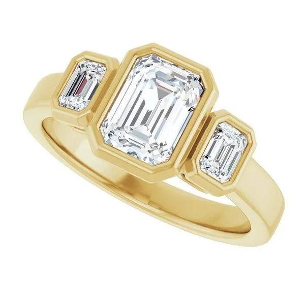 Bezel-Set Three-Stone Engagement Ring Image 5 Hudson Valley Goldsmith New Paltz, NY