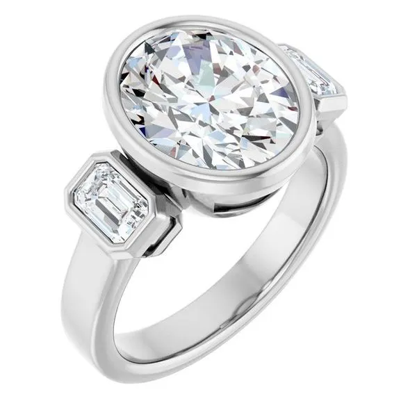 Bezel-Set Three-Stone Engagement Ring Stuart Benjamin & Co. Jewelry Designs San Diego, CA