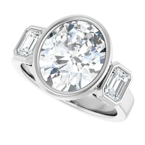 Bezel-Set Three-Stone Engagement Ring Image 5 Raleigh Diamond Fine Jewelry Raleigh, NC