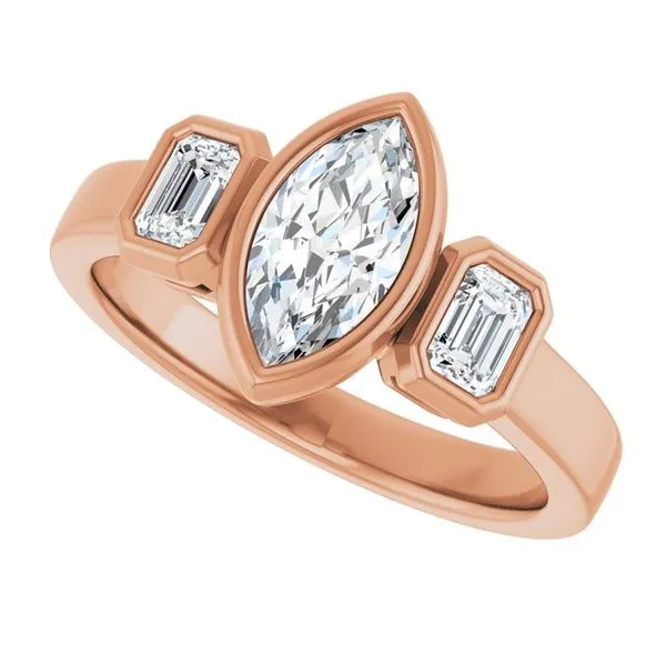 Bezel-Set Three-Stone Engagement Ring Image 5 J. West Jewelers Round Rock, TX